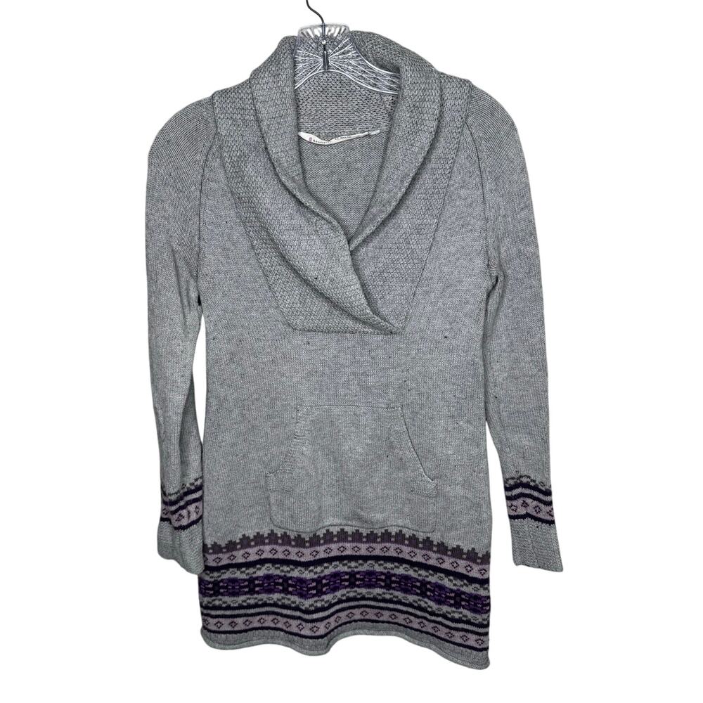 Athleta XS Gray Fair Isle Shawl Collar Tunic Sweater Cotton Cashmere Blend